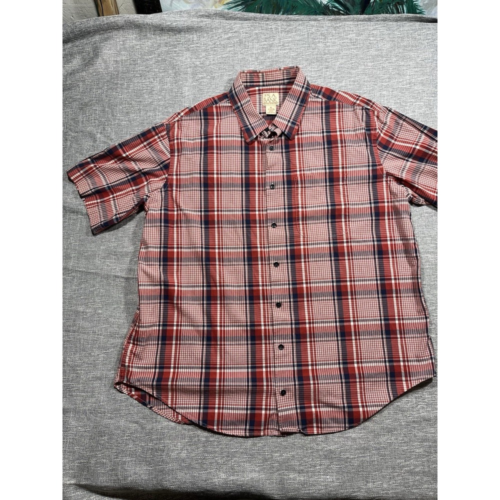 Jos. A. Bank Men's Plaid Woven Short Sleeve Button-Up Point Collar Pockets XL